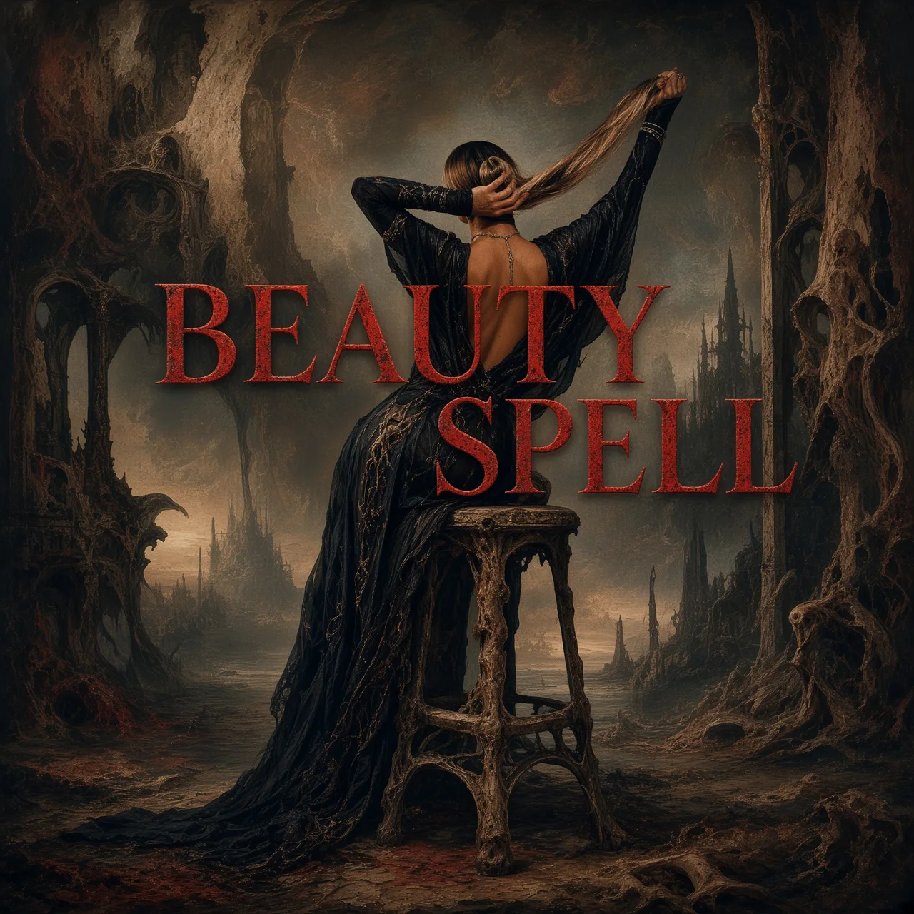 Beauty spell and glamour ritual in a dark occult setting for personal transformation